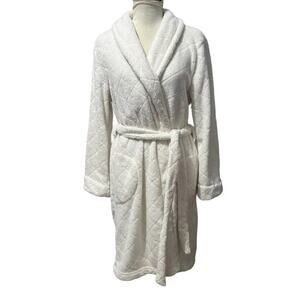Talbots Quilted Plush Robe Cream Womens Large Spa Cozy House Coat
